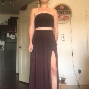 Two piece ombré black to maroon maxi set